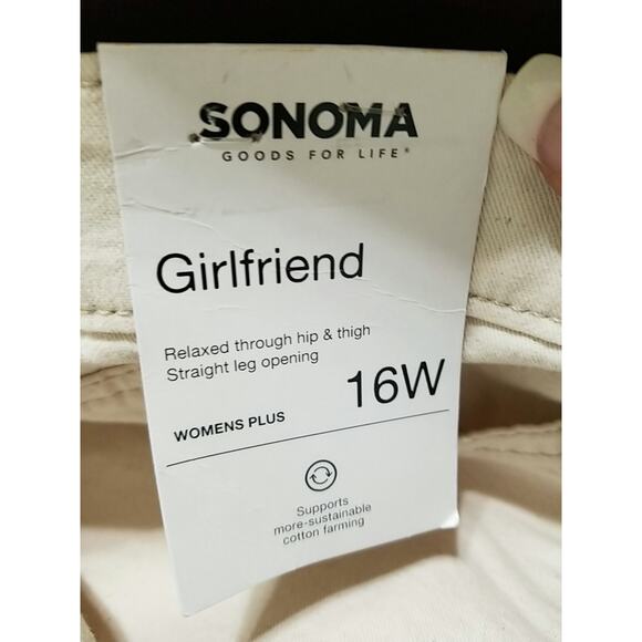 NWT - Sonoma Women's Beige Girlfriend Jeans 5 Pockets High Rise Size 16W - Picture 4 of 8